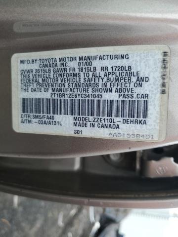 2T1BR12E6YC341045 - 2000 TOYOTA COROLLA VE TAN photo 12