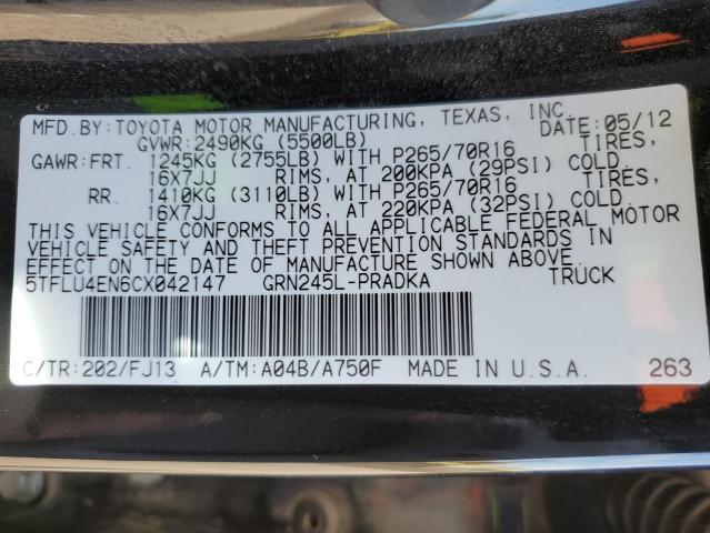 5TFLU4EN6CX042147 - 2012 TOYOTA TACOMA DOUBLE CAB 黑色 照片 12