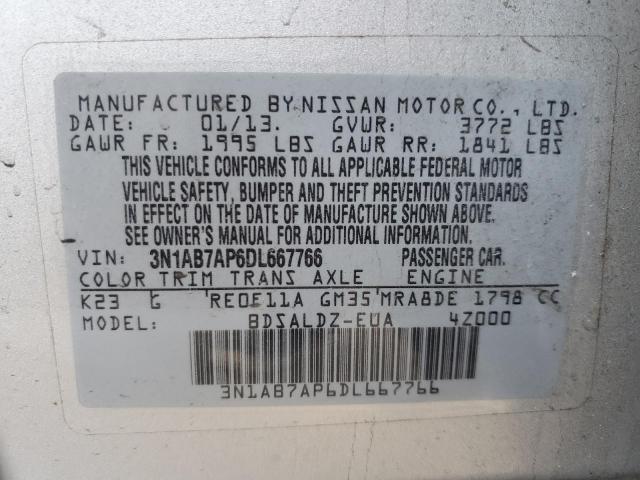 3N1AB7AP6DL667766 - 2013 NISSAN SENTRA S SILVER photo 13