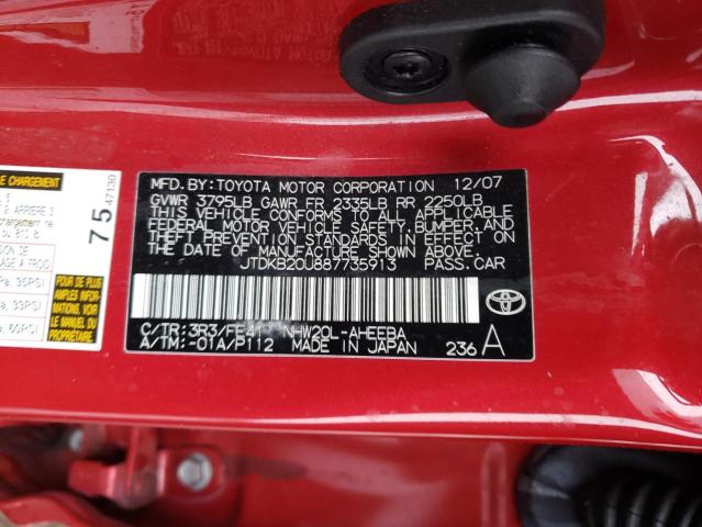 JTDKB20U887735913 - 2008 TOYOTA PRIUS RED photo 14