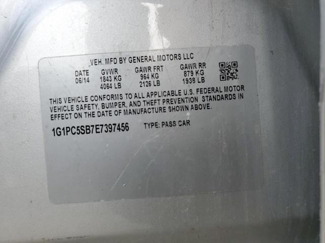 1G1PC5SB7E7397456 - 2014 CHEVROLET CRUZE LT SILVER photo 12