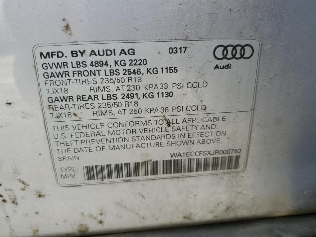 WA1ECCFSXJR000750 - 2018 AUDI Q3 PREMIUM SILVER photo 14