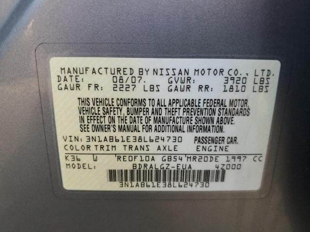 3N1AB61E38L624730 - 2008 NISSAN SENTRA 2.0 GRAY photo 12