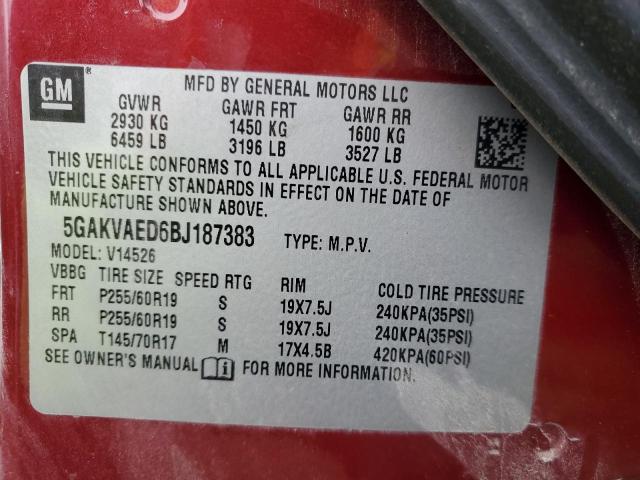 5GAKVAED6BJ187383 - 2011 BUICK ENCLAVE CX RED photo 13