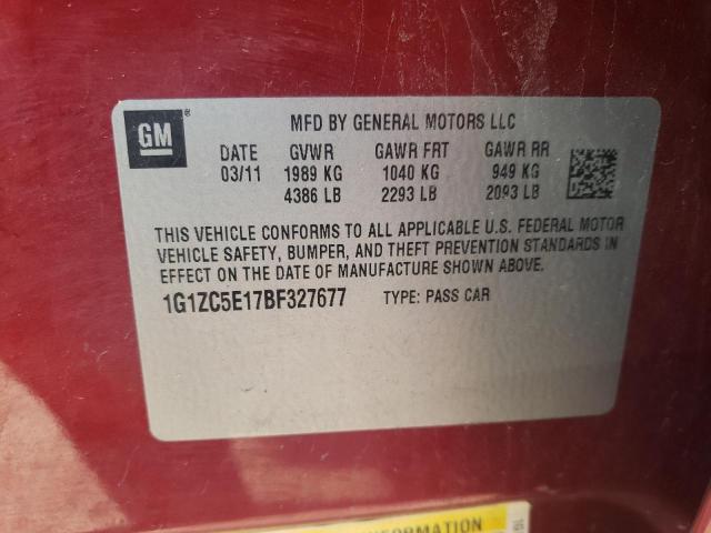 1G1ZC5E17BF327677 - 2011 CHEVROLET MALIBU 1LT BURGUNDY photo 12