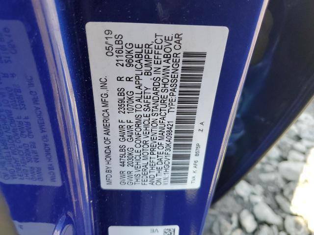 1HGCV1F30KA098421 - 2019 HONDA ACCORD SPORT BLUE photo 12