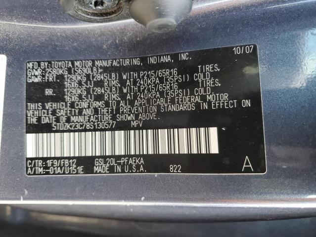 5TDZK23C78S130577 - 2008 TOYOTA SIENNA CE BLUE photo 13