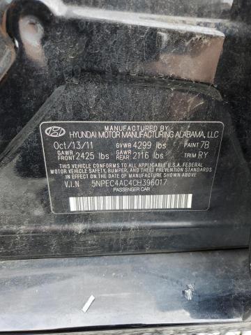 5NPEC4AC4CH396017 - 2012 HYUNDAI SONATA SE BLACK photo 12