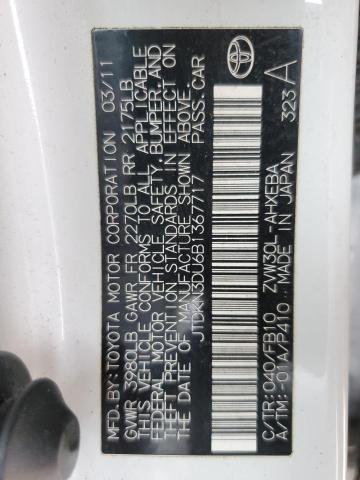 JTDKN3DU6B1367717 - 2011 TOYOTA PRIUS WHITE photo 12