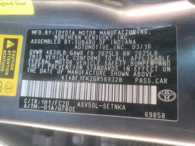 4T4BF1FK2GR569328 - 2016 TOYOTA CAMRY LE GRAY photo 12