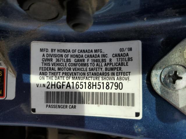 2HGFA16518H518790 - 2008 HONDA CIVIC LX BLUE photo 13