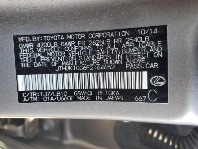 JTHBK1GG6F2164652 - 2015 LEXUS ES 350 SILVER photo 12