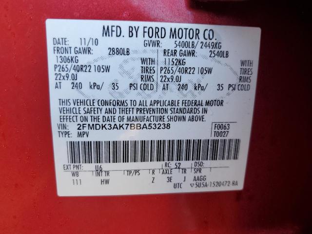 2FMDK3AK7BBA53238 - 2011 FORD EDGE SPORT RED photo 12