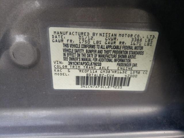 3N1CN7AP3CL879233 - 2012 NISSAN VERSA S SILVER photo 13