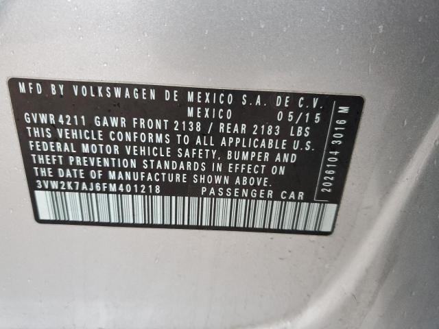 3VW2K7AJ6FM401218 - 2015 VOLKSWAGEN JETTA BASE Արծաթագույն լուսանկար 13