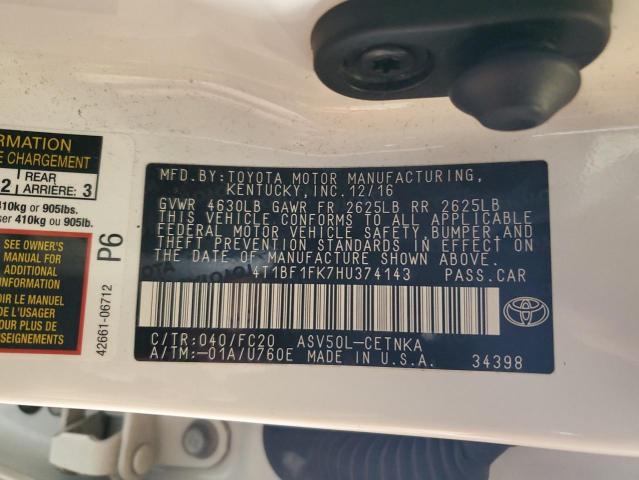 4T1BF1FK7HU374143 - 2017 TOYOTA CAMRY LE WHITE photo 12