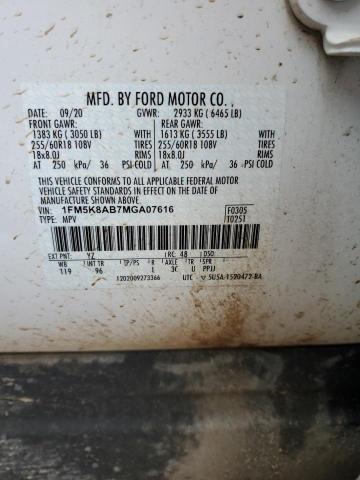 1FM5K8AB7MGA07616 - 2021 FORD EXPLORER POLICE INTERCEPTOR Білий фото 13