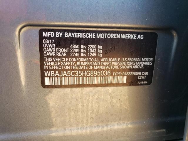 WBAJA5C35HG895036 - 2017 BMW 530 I GRAY photo 12