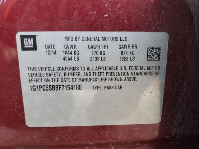 1G1PC5SB8F7154188 - 2015 CHEVROLET CRUZE LT MAROON photo 12