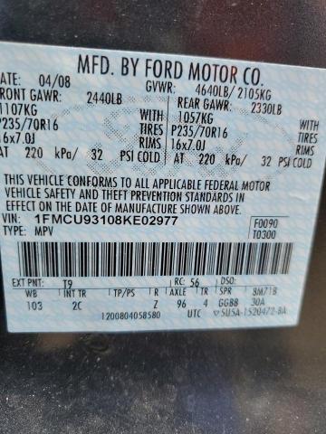 1FMCU93108KE02977 - 2008 FORD ESCAPE XLT CHARCOAL photo 12