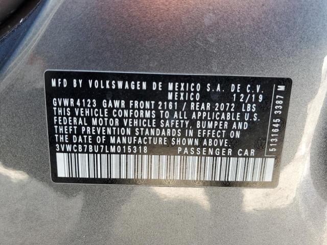 3VWCB7BU7LM015318 - 2020 VOLKSWAGEN JETTA S GRAY photo 12