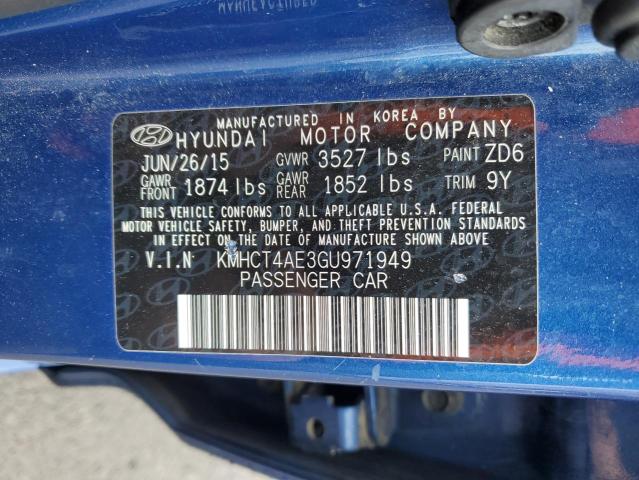 KMHCT4AE3GU971949 - 2016 HYUNDAI ACCENT SE BLUE photo 13