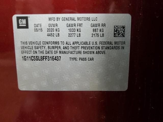 1G11C5SL8FF316437 - 2015 CHEVROLET MALIBU 1LT BURGUNDY photo 12