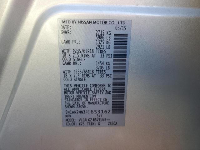 5N1AR2MN3FC653162 - 2015 NISSAN PATHFINDER S GRAY photo 13