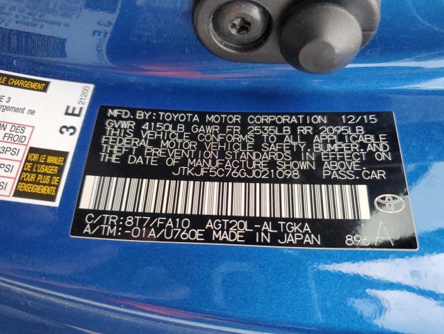 JTKJF5C76GJ021098 - 2016 TOYOTA SCION TC ლურჯი ფოტო 12