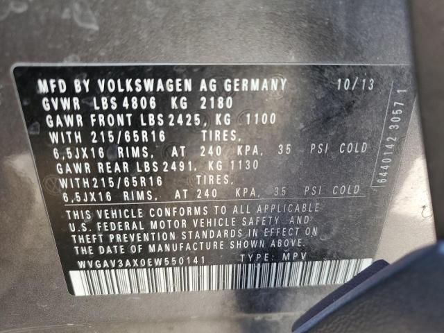 WVGAV3AX0EW550141 - 2014 VOLKSWAGEN TIGUAN S CHARCOAL photo 12