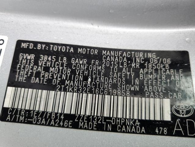 2T1KR32E16C619858 - 2006 TOYOTA COROLLA MA XR SILVER photo 13