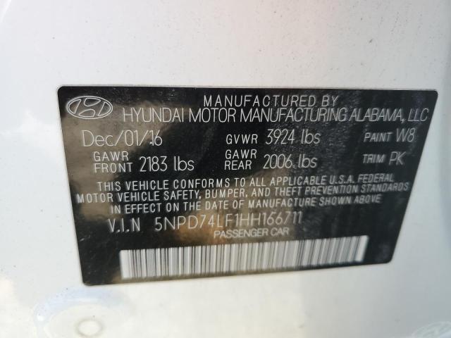 5NPD74LF1HH166711 - 2017 HYUNDAI ELANTRA SE WHITE photo 13