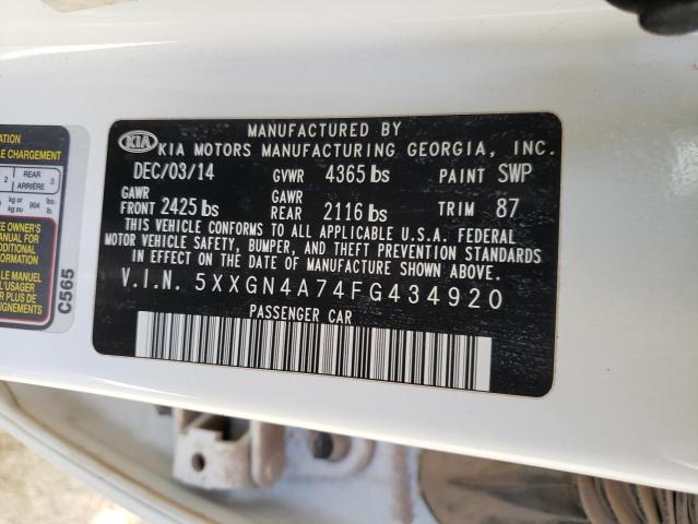 5XXGN4A74FG434920 - 2015 KIA OPTIMA EX WHITE photo 12