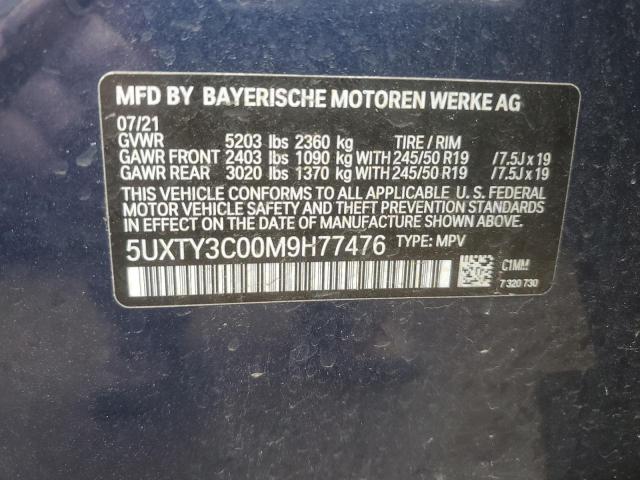 5UXTY3C00M9H77476 - 2021 BMW X3 SDRIVE30I BLUE photo 12