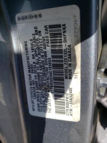 2T1KR32E64C183893 - 2004 TOYOTA COROLLA MA XR BLUE photo 12