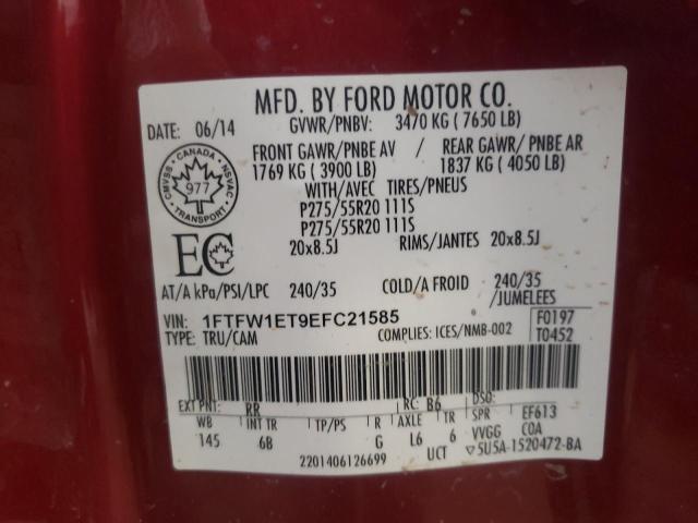 1FTFW1ET9EFC21585 - 2014 FORD F150 SUPER RED photo 12