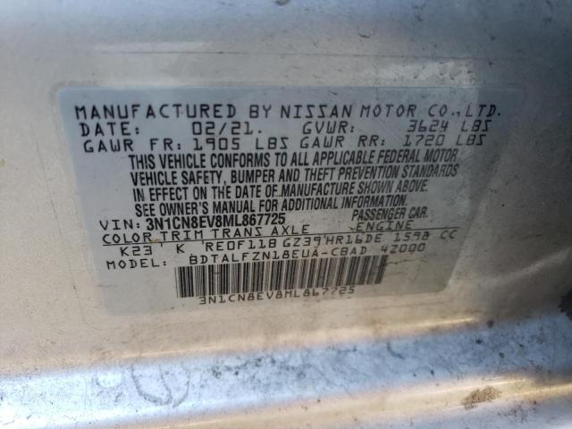 3N1CN8EV8ML867725 - 2021 NISSAN VERSA SV SILVER photo 12