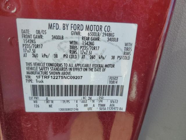 1FTRF12275NC09207 - 2005 FORD F150 RED photo 13