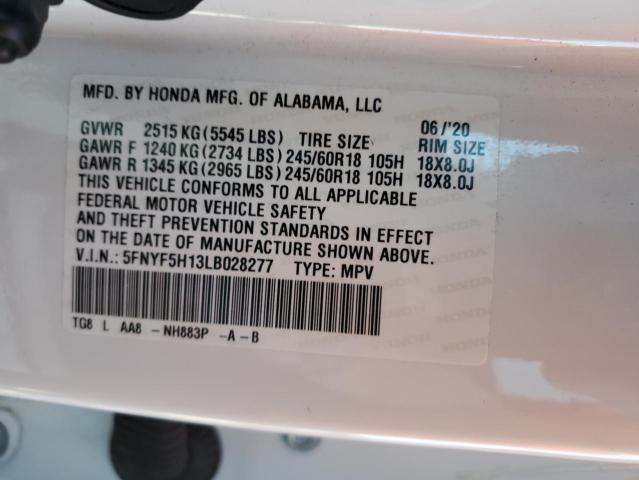 5FNYF5H13LB028277 - 2020 HONDA PILOT LX WHITE photo 13