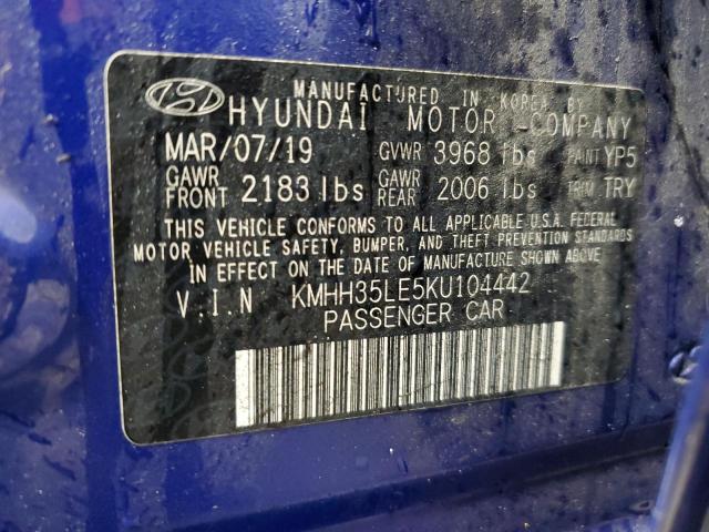 KMHH35LE5KU104442 - 2019 HYUNDAI ELANTRA GT BLUE photo 12