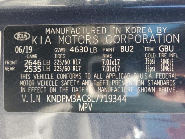 KNDPM3AC8L7719344 - 2020 KIA SPORTAGE LX BLUE photo 12