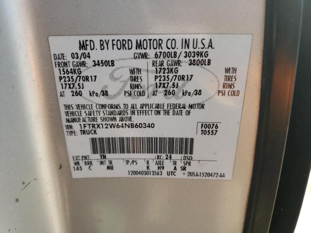 1FTRX12W64NB60340 - 2004 FORD F150 SILVER photo 13