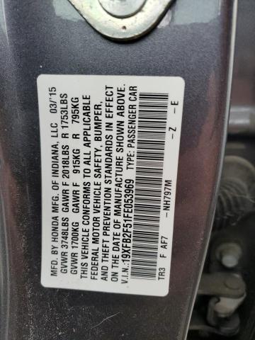 19XFB2F51FE053969 - 2015 HONDA CIVIC LX CHARCOAL photo 12