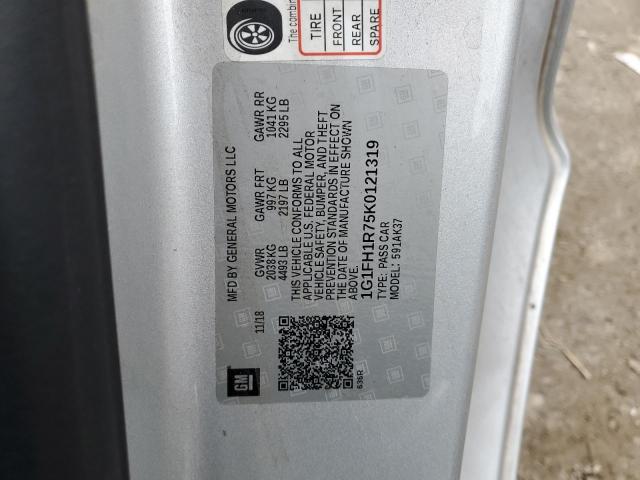 1G1FH1R75K0121319 - 2019 CHEVROLET CAMARO SS SILVER photo 12