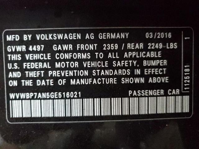 WVWBP7AN5GE516021 - 2016 VOLKSWAGEN CC BASE BLACK photo 12