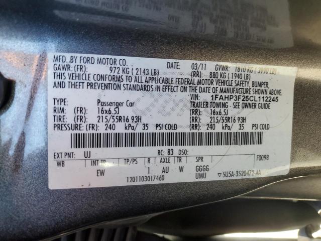 1FAHP3F25CL112245 - 2012 FORD FOCUS SE GRAY photo 12