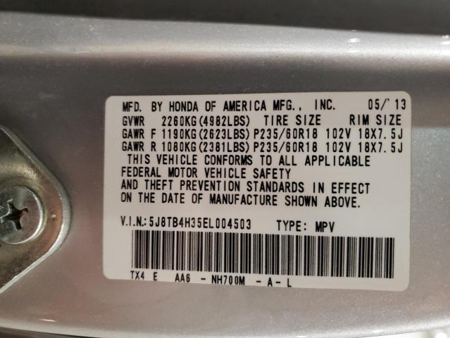 5J8TB4H35EL004503 - 2014 ACURA RDX SILVER photo 12