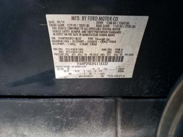 1FAHP2F83FG118332 - 2015 FORD TAURUS LIMITED BLACK photo 12