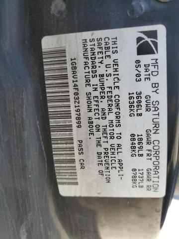 1G8AV14F03Z197899 - 2003 SATURN ION LEVEL 3 黑色 照片 12