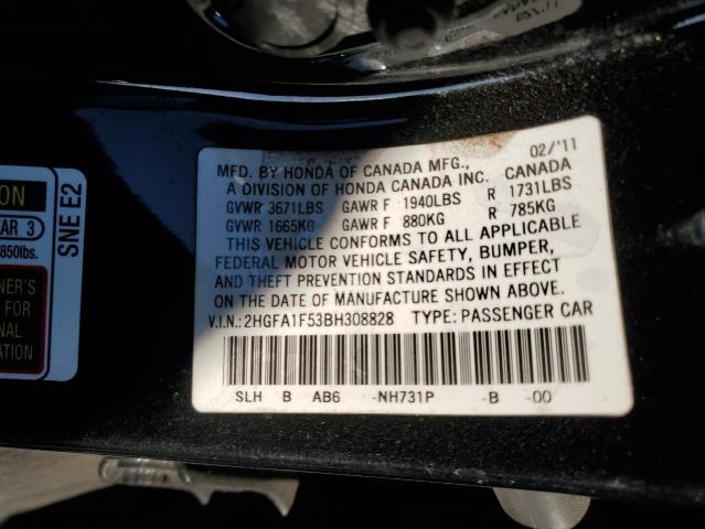 2HGFA1F53BH308828 - 2011 HONDA CIVIC LX BLACK photo 12